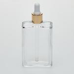 3.4 oz (100ml) Square Clear Glass Bottle with Serum Droppers