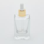 1.7 oz (50ml) Super Deluxe Square Clear Glass Bottle (Heavy Base Bottom) with Serum Droppers