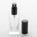 1.7 oz (50ml) Square Flint Clear Glass Bottle (Heavy Base Bottom) with Treatment Pumps
