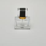 1 oz (30ml) Fancy Square Glass Bottle with Gold Spray Pump and Color Overcap