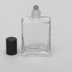2 oz (60ml) Square Clear Glass Bottle with Stainless Steel Rollers and Color Caps
