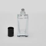 1.7 oz (50ml) Square Clear Glass Bottle with Heavy Base Bottom with Stainless Steel Rollers and Color Caps
