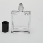 1.7 oz (50ml) Deluxe Flint Square Clear Glass Bottle (Heavy Base Bottom) with Stainless Steel Roller and Color Cap