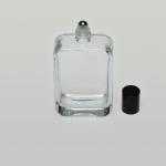 3.4 oz (100ml) Curved-Square Clear Glass Bottle (Heavy Base Bottom) with Stainless Steel Rollers and Color Caps