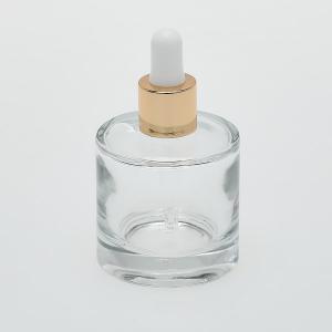 1.7 oz (50ml) Super Deluxe Round Clear Glass Bottle (Heavy Base Bottom) with Serum Droppers