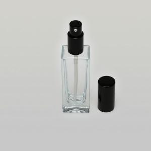 1.7 oz (50ml) Deluxe Tall Slim Square Clear Glass Bottle  with Treatment Pumps