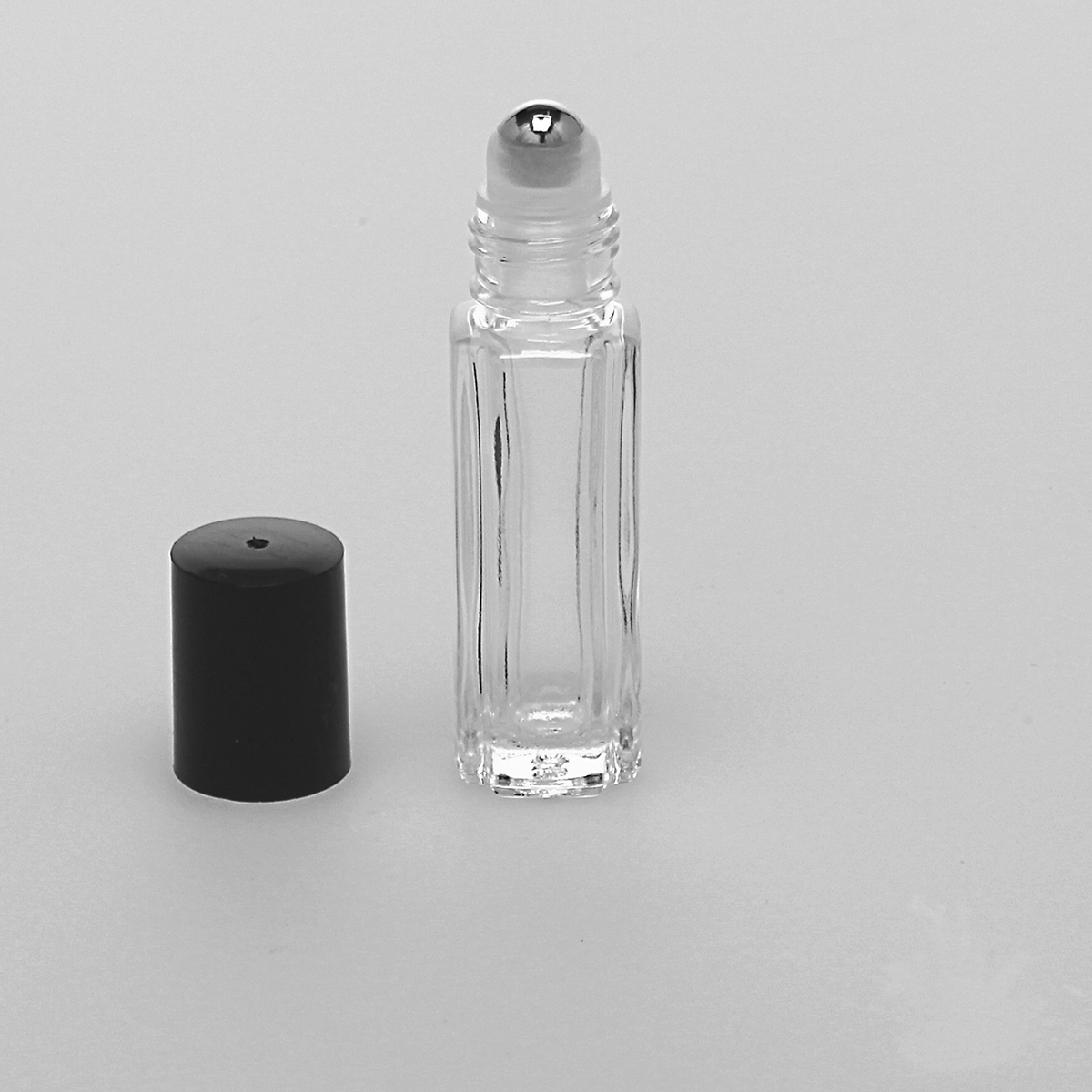 1/3 oz (10ml) Beveled-Square Deluxe Clear Glass Roll-On Bottle