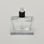 1 oz (30ml) Elegant-Square Wide Clear Glass Bottle (Heavy Base Bottom) with Serum Droppers