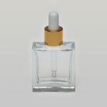 1 oz (30ml) Square Flint Clear Glass Bottle (Heavy Base Bottom) with Serum Droppers