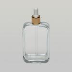3.4 oz (100ml) Curved-Square Clear Glass Bottle (Heavy Base Bottom) with Serum Droppers
