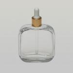 3.4 oz (100ml) Deluxe Rounded-Square Clear Glass Bottle with Serum Droppers