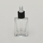 1/3 oz (10ml) Deluxe Flat-Square Clear Glass Bottle (Heavy Base Bottom) with Serum Droppers