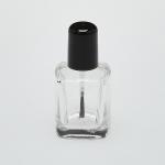 1/2 oz (15ml) Short Square Clear Glass Bottle  with Black Cap and Nail Polish Brush Wand