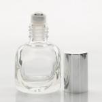 1/4 oz (7.5ml) Round-Cube Shaped Clear Glass Bottle (Heavy Base Bottom) with Stainless Steel Roller and Color Cap