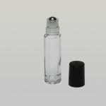 1/3 oz (10ml) Roll-On Cylinder Clear Glass Bottle (Stainless Steel Roller with Black/White Cap)