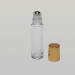 1/3 oz (10ml) Roll-On Cylinder Clear Glass Bottle (Stainless Steel Roller with Silver/Gold Cap)