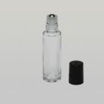 1/2 oz (15ml) Roll-On Cylinder Clear Glass Bottle (Stainless Steel Rollers, Black/White Caps)