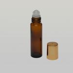 1/2 oz (15ml) Roll-On Cylinder Amber Glass Bottle (Plastic Rollers, Gold/Silver Caps)