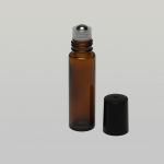 1/3 oz (10ml) Roll-On Cylinder Amber Glass Bottle with Stainless Roller and Black/White Cap