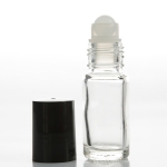 1/6 oz (5ml) Roll-On Cylinder Clear Glass Bottle (Plastic Roller with Black Cap)