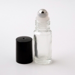 1/6 oz (5ml) Roll-On Cylinder Clear Glass Bottle (Stainless Steel Roller and Black Cap)