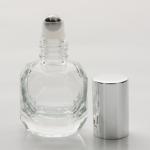 1/4 oz  (7.5ml) Round Octogen-Shaped Clear Glass Bottle (Heavy Base Bottom) with Stainless Steel Roller and Color Cap