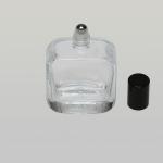 1 oz (30ml) Deluxe Rounded-Square Clear Glass Bottle with Stainless Steel Rollers and Color Caps
