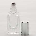 1/4 oz (7.5ml ) Square Curve-Shaped Clear Glass Roll-on Bottle (Heavy Base Bottom) with Stainless Steel Roller and Color Cap