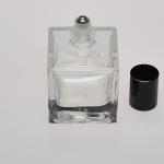 2 oz (60ml) Cube-ShapedClear Glass Bottle (Heavy Base Bottom) with Stainless Steel Rollers and Color Caps