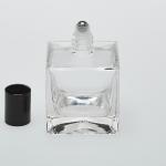 3.4 oz (100ml) Super Deluxe Cube-Shaped Clear Glass Bottle (Heavy Base Bottom) with Stainless Steel Rollers and Color Caps