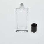 1.8 oz (55ml) Tall Elegant Square Clear Glass Bottle (Heavy Base Bottom) with Stainless Steel Rollers and Color Caps
