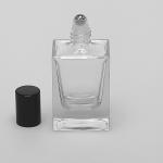 1.7 oz (50ml) Super Deluxe Square Clear Glass Bottle (Heavy Base Bottom) with Stainless Steel Rollers and Color Caps