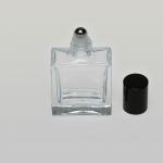 1 oz (30ml) Square Flint Clear Glass Bottle (Heavy Base Bottom) with Stainless Steel Rollers and Color Caps