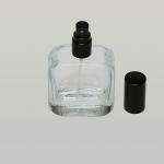 1 oz (30ml) Deluxe Rounded-Square Clear Glass Bottle with Fine Mist Spray Pumps