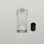 3.4 oz (100ml) Splash-on Tall Square Clear Glass Bottle (Heavy Base Bottom) with Orifice/Color Caps